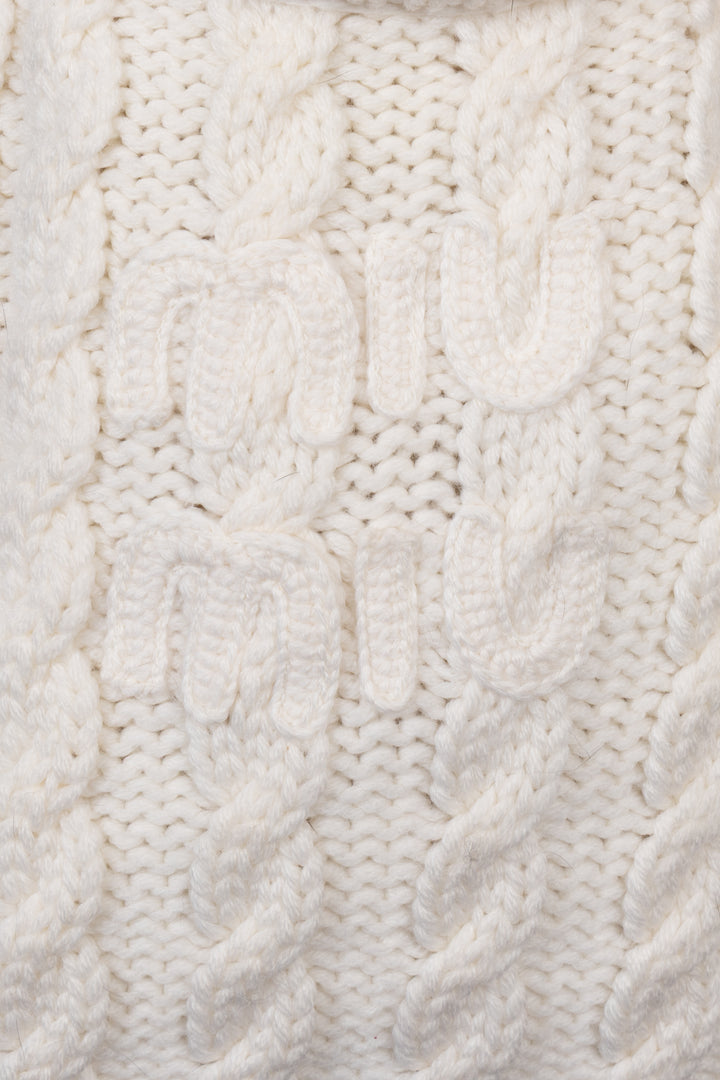 MIU MIU Cashmere Cable Knit Tote White
