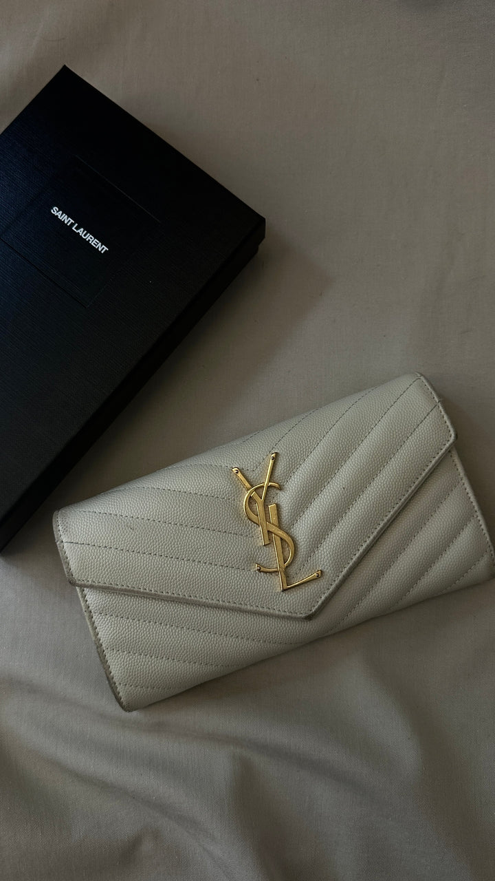 SAINT LAURENT Cassandre Wallet Large Ivory