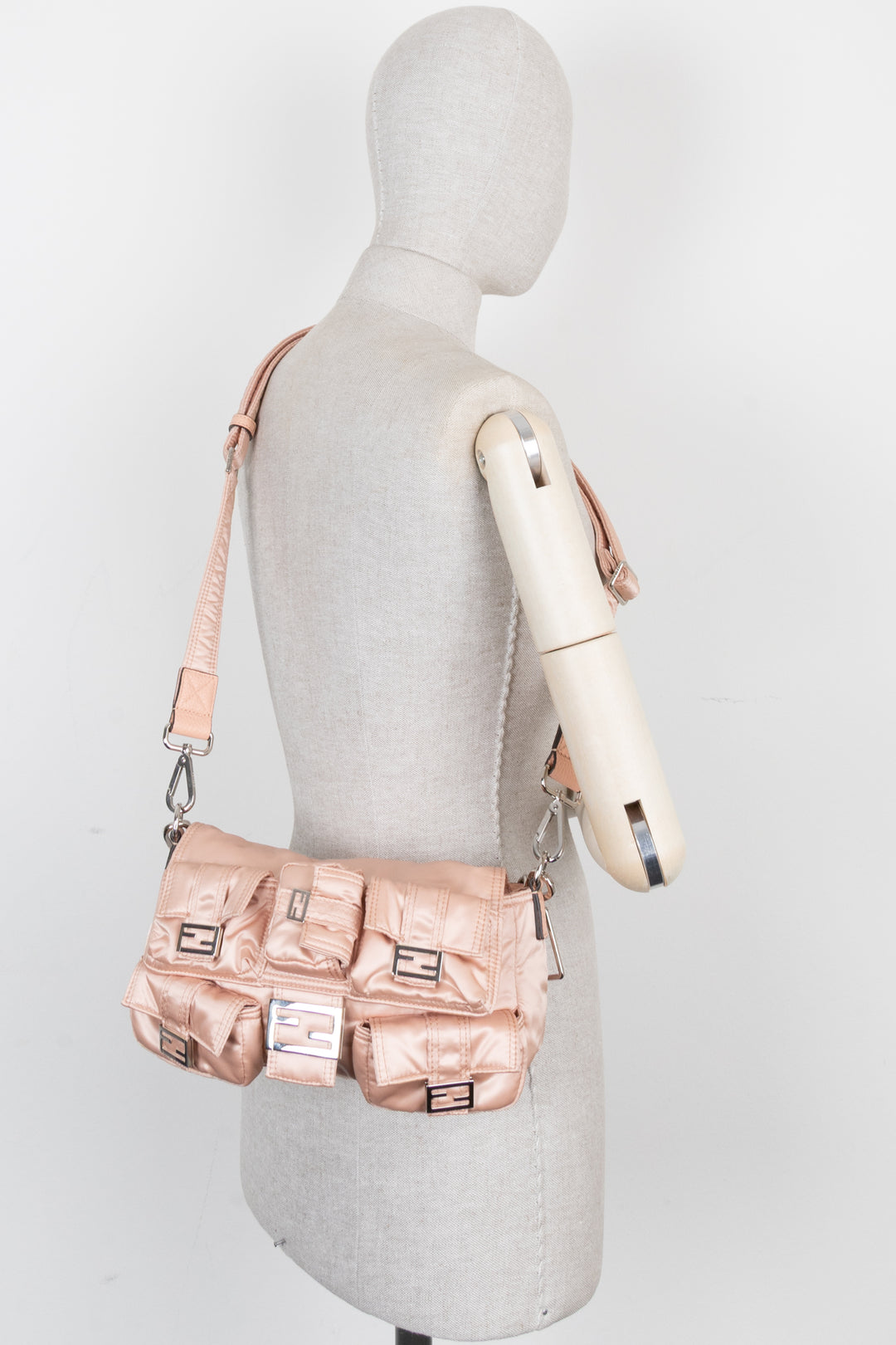 FENDI Multipocket Baguette Bag in Baby Pink Nylon