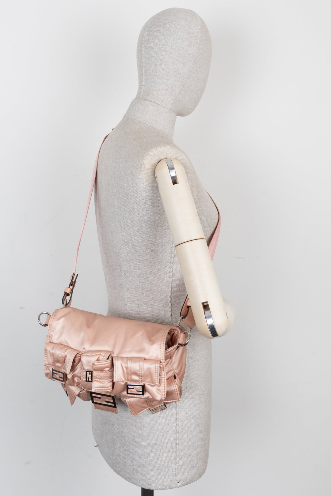 FENDI Multipocket Baguette Bag in Baby Pink Nylon