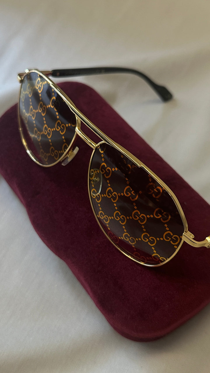 GUCCI Logo Aviator Sunglasses Gold GG1220S