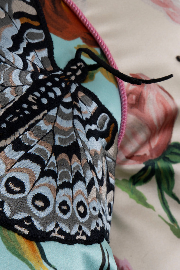 GUCCI 2017 Butterfly Embroidered Bomber Jacket Satin Blue