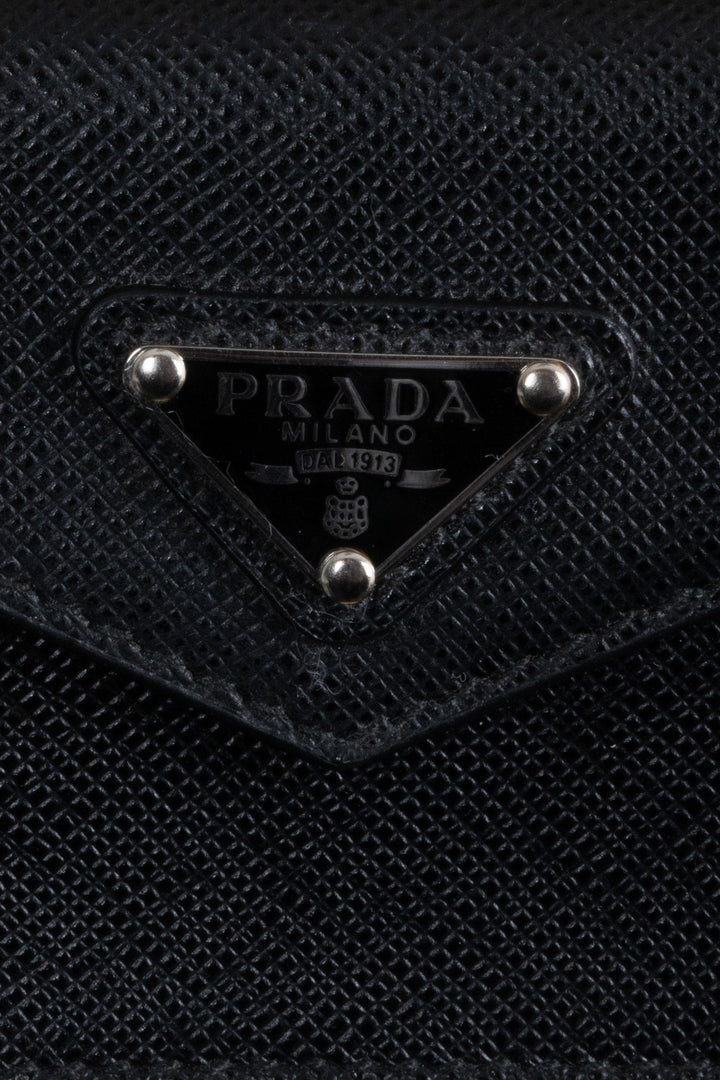 PRADA Triangle Crossbody Card Holder Saffiano Black