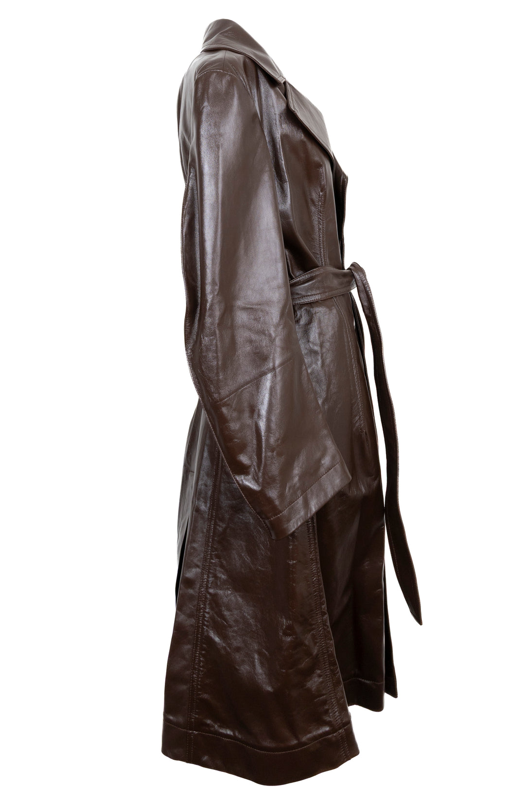 Bottega Veneta Belted Trench Coat in Leather, Brown