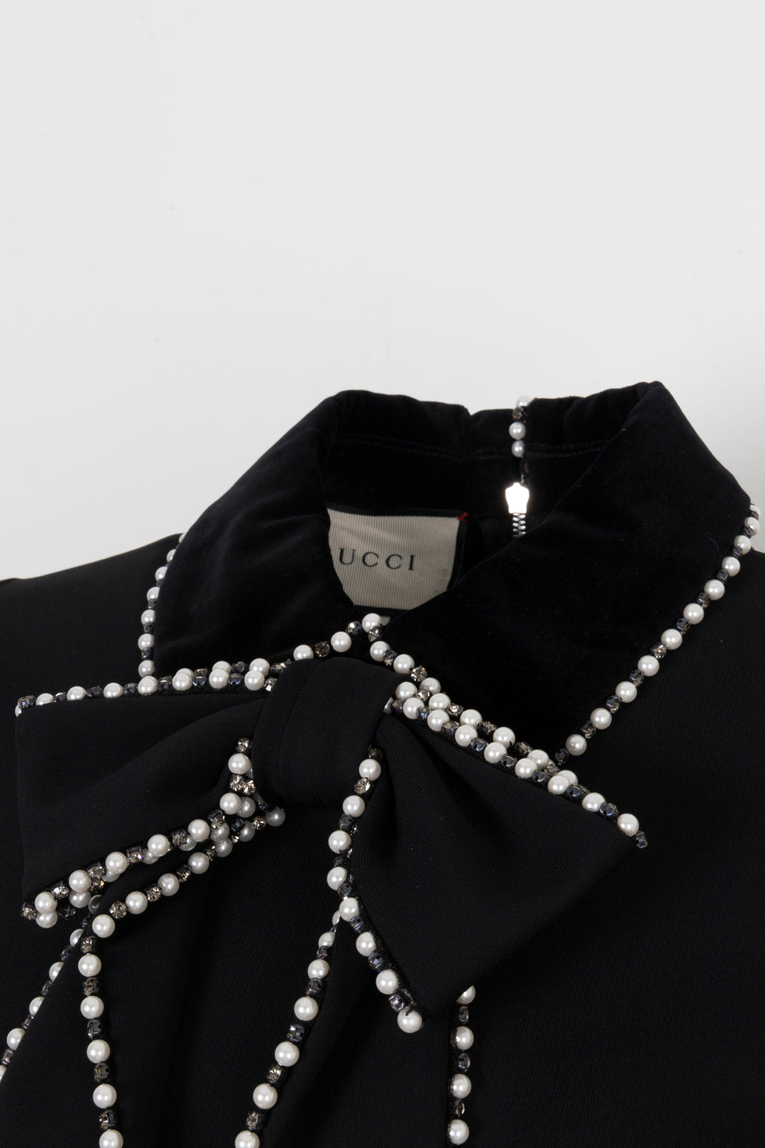 GUCCI Pearl Bow Jersey Dress Black