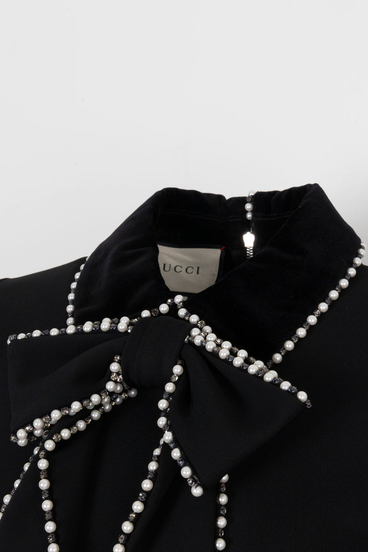 GUCCI Pearl Bow Jersey Dress Black