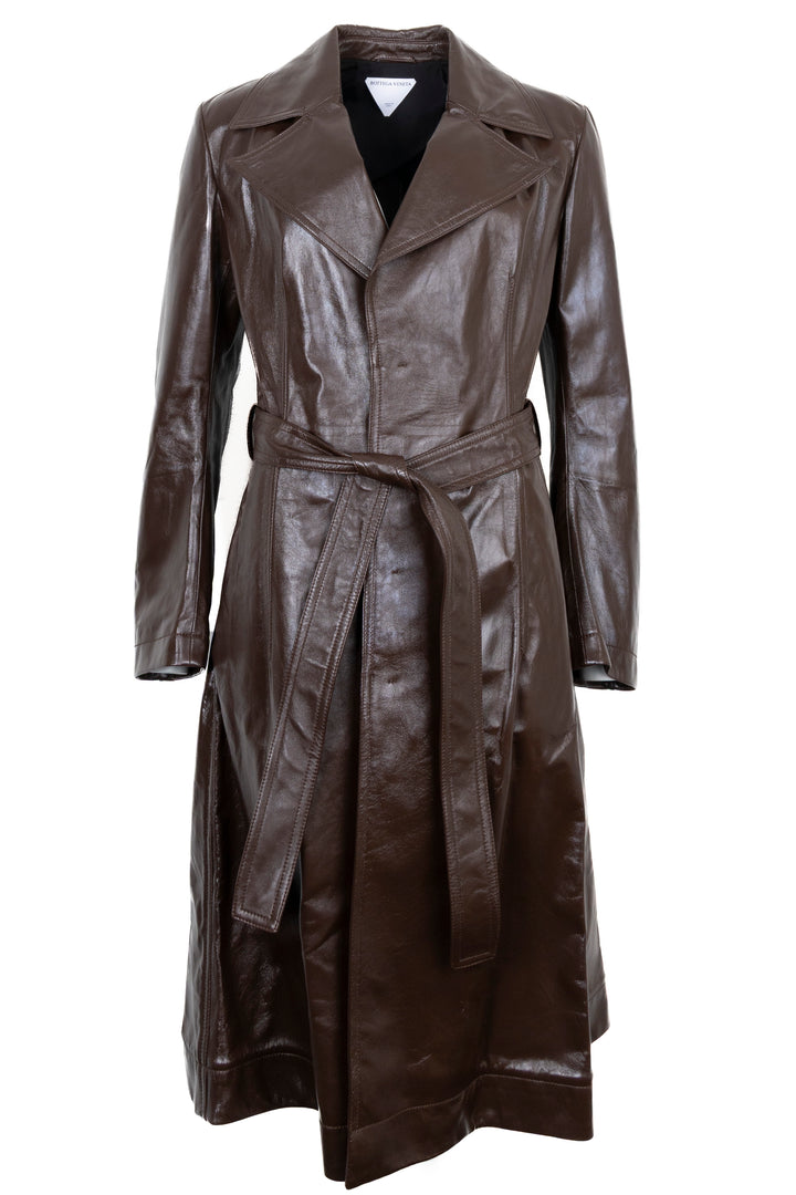 Bottega Veneta Belted Trench Coat in Leather, Brown