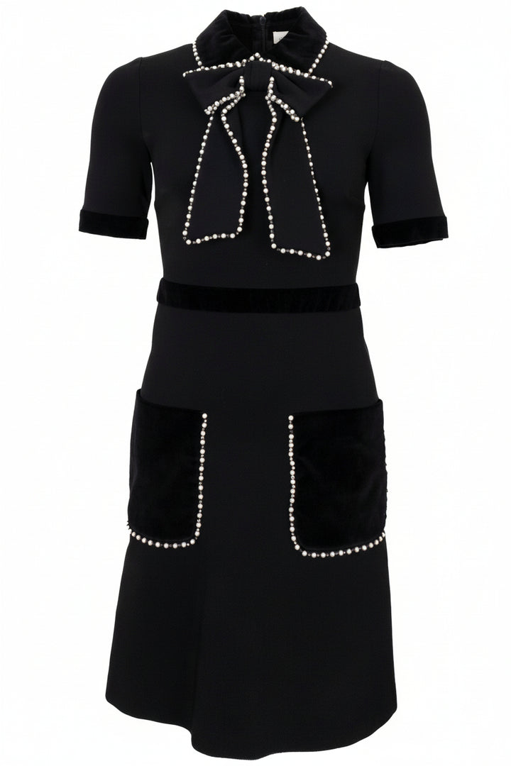 GUCCI Pearl Bow Jersey Dress Black