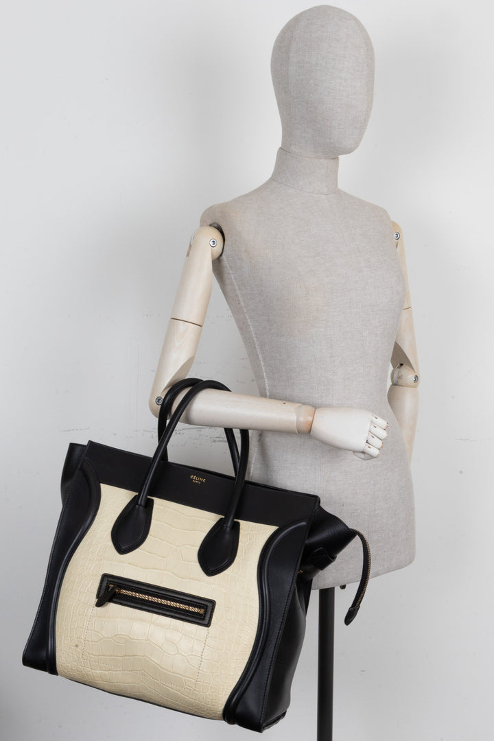 CÉLINE Luggage Grand Croco Blanc Noir