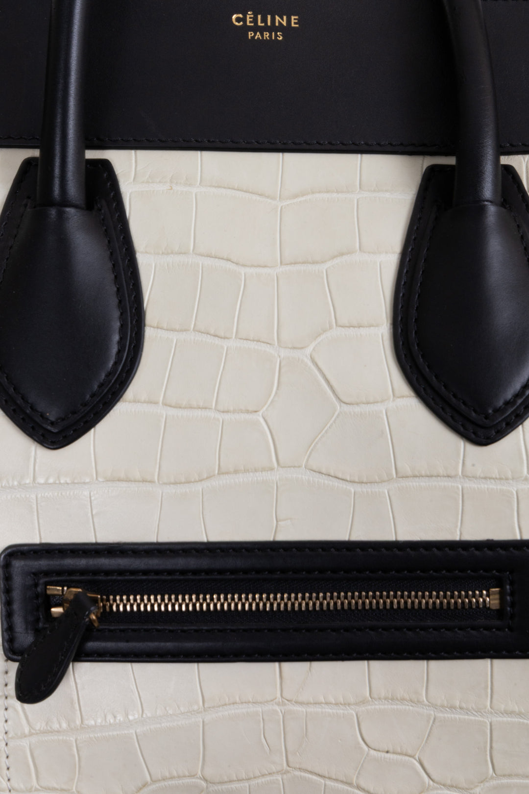 CÉLINE Luggage Grand Croco Blanc Noir