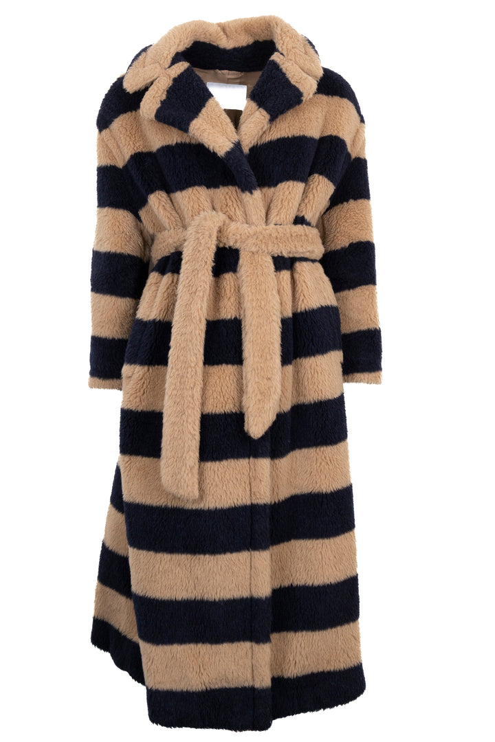 Manteau Teddy rayé MAX MARA, bleu marine et beige.