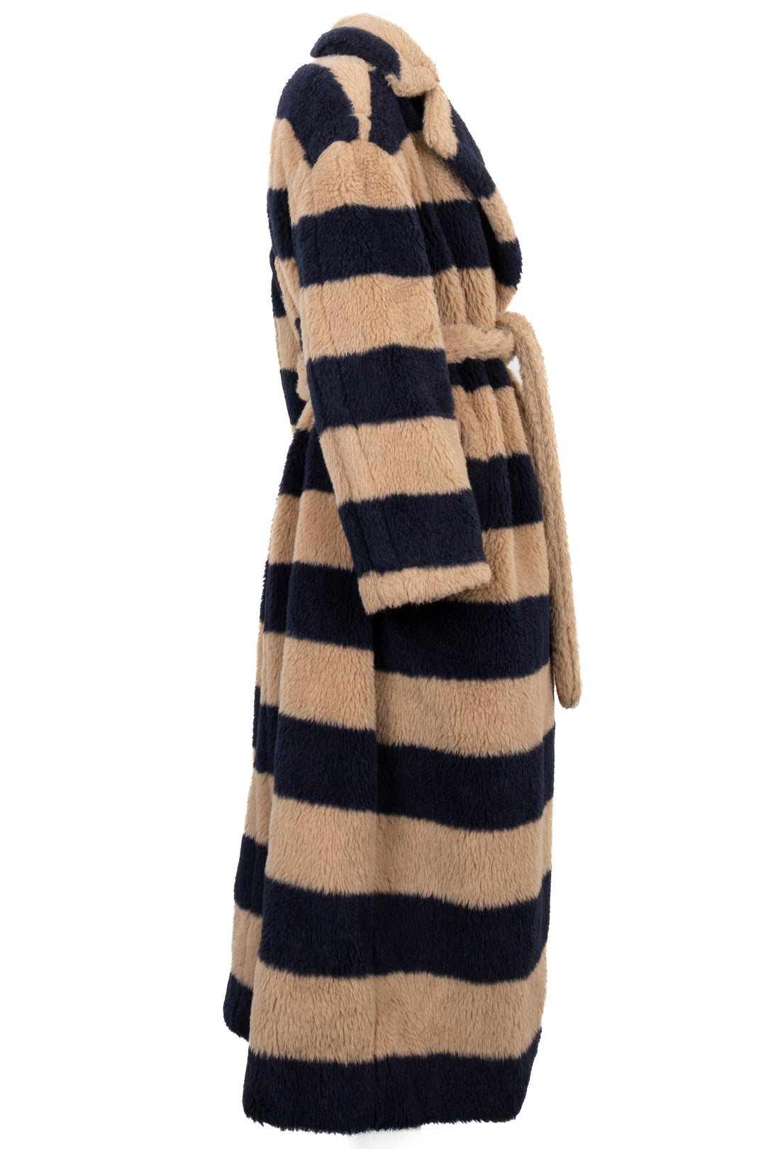 Manteau Teddy rayé MAX MARA, bleu marine et beige.