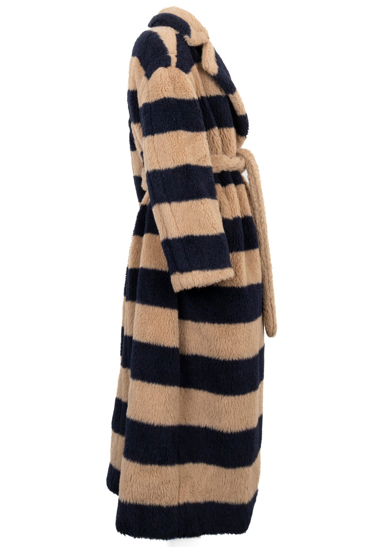 Manteau Teddy rayé MAX MARA, bleu marine et beige.