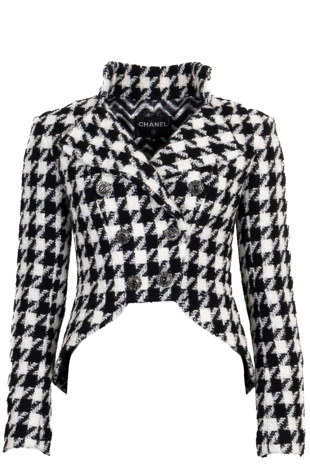 CHANEL 2019 Cropped Double Breasted Jacket Tweed Black