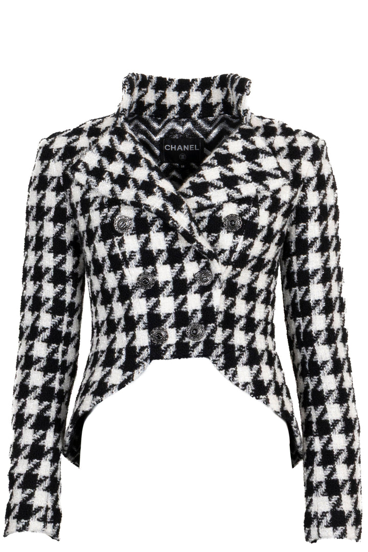 CHANEL 2019 Cropped Double Breasted Jacket Tweed Black