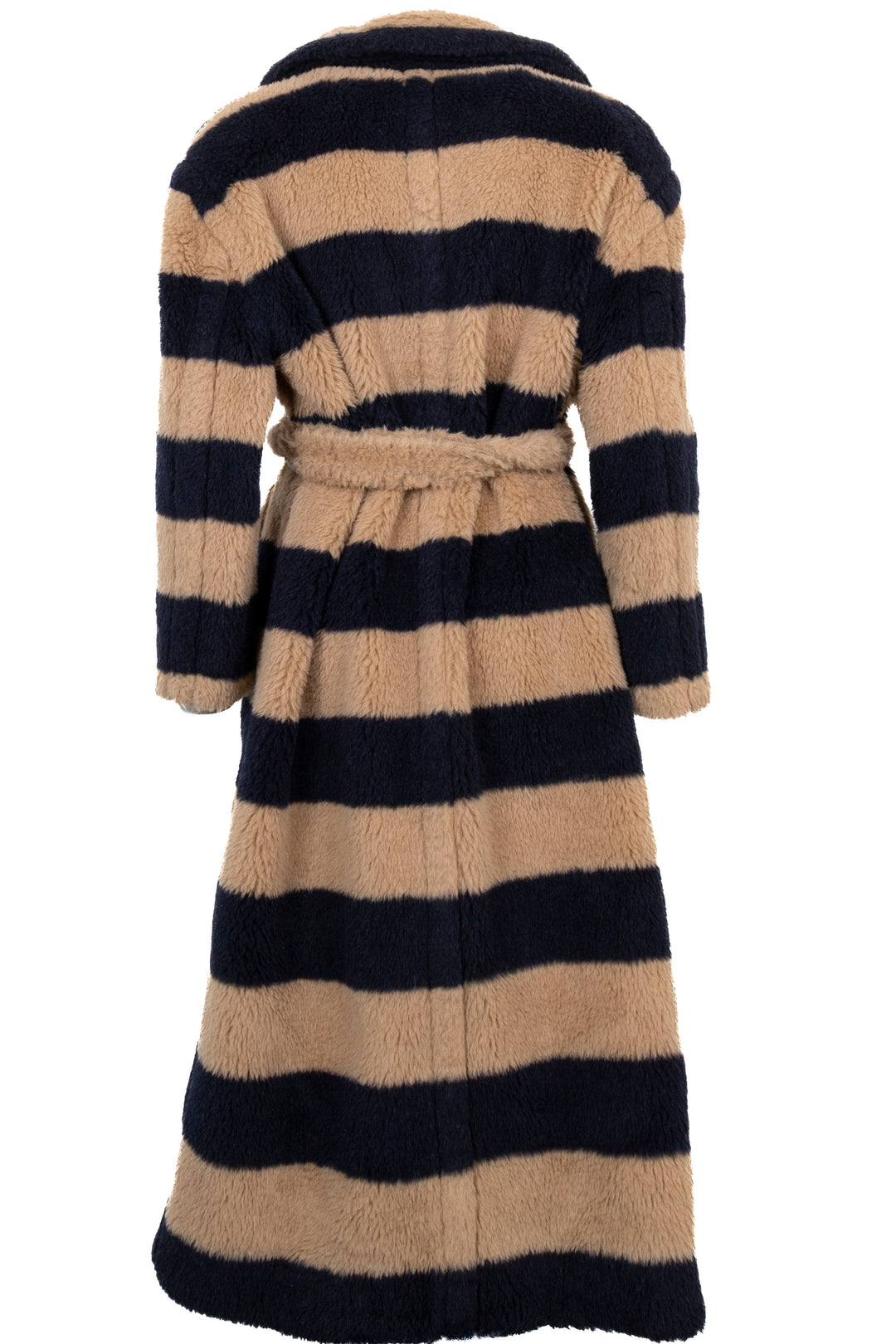 Manteau Teddy rayé MAX MARA, bleu marine et beige.