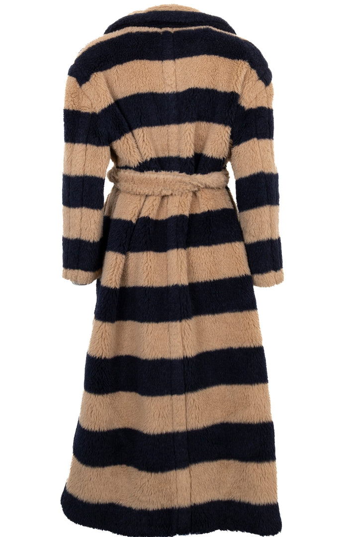 Manteau Teddy rayé MAX MARA, bleu marine et beige.