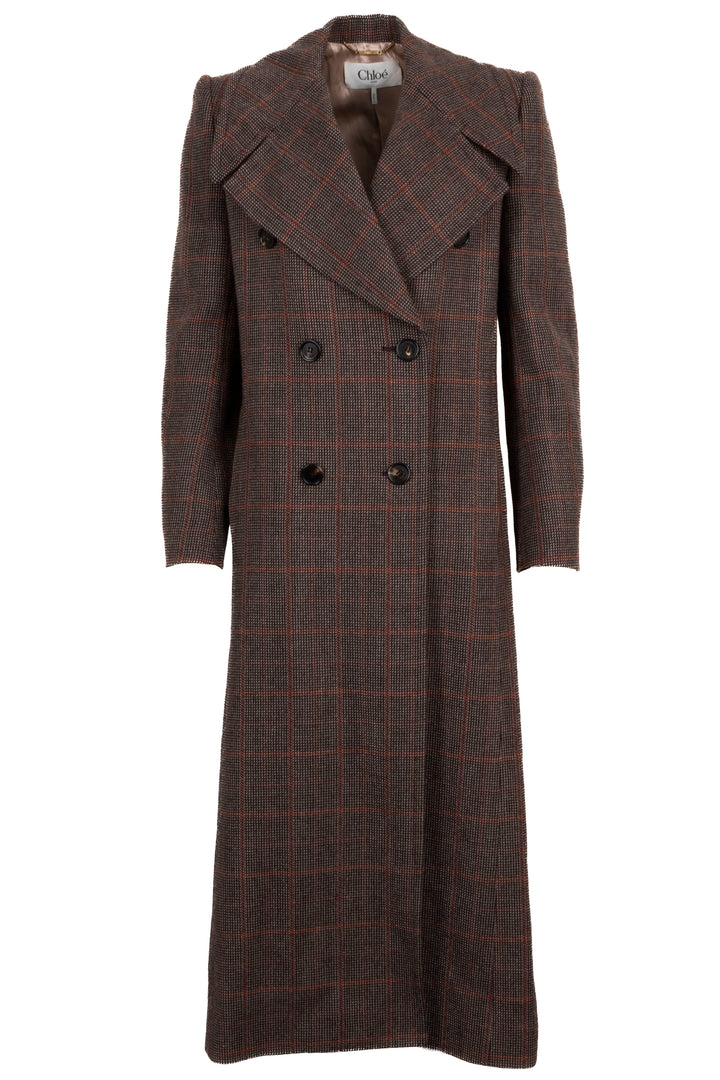 CHLOÉ Double Breasted Coat Wool Brown