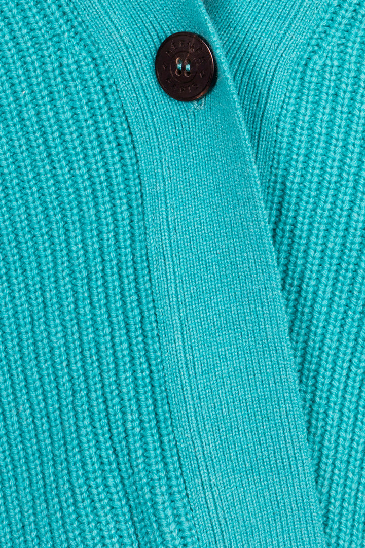 HERMÈS One Button Cardigan Cashmere Turquoise