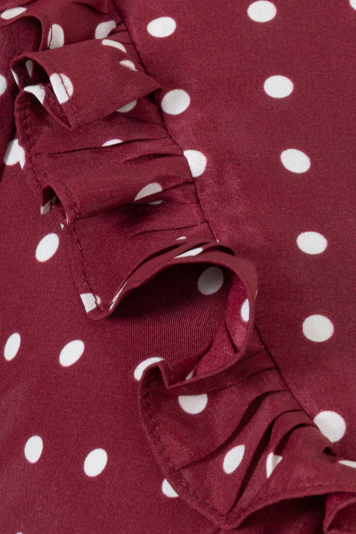 ZIMMERMANN Ruffled High Neck Polka Dot Blouse Satin Red
