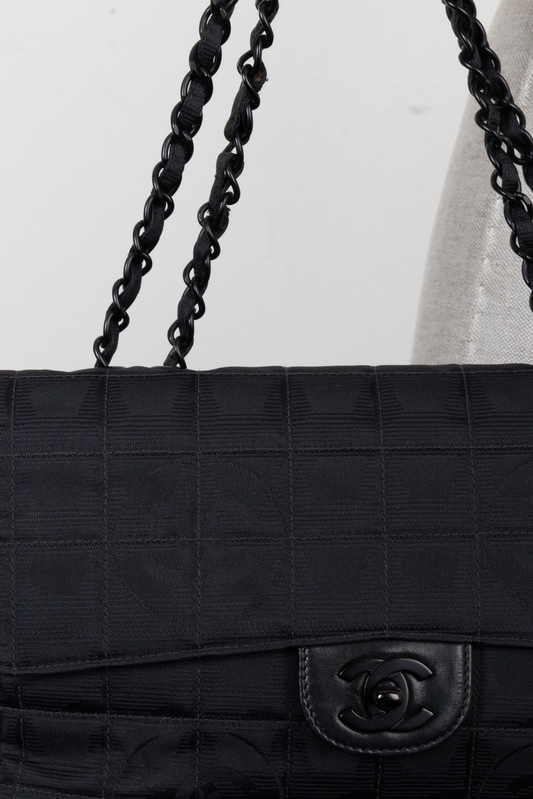 CHANEL Single Flap Bag Nylon All Black