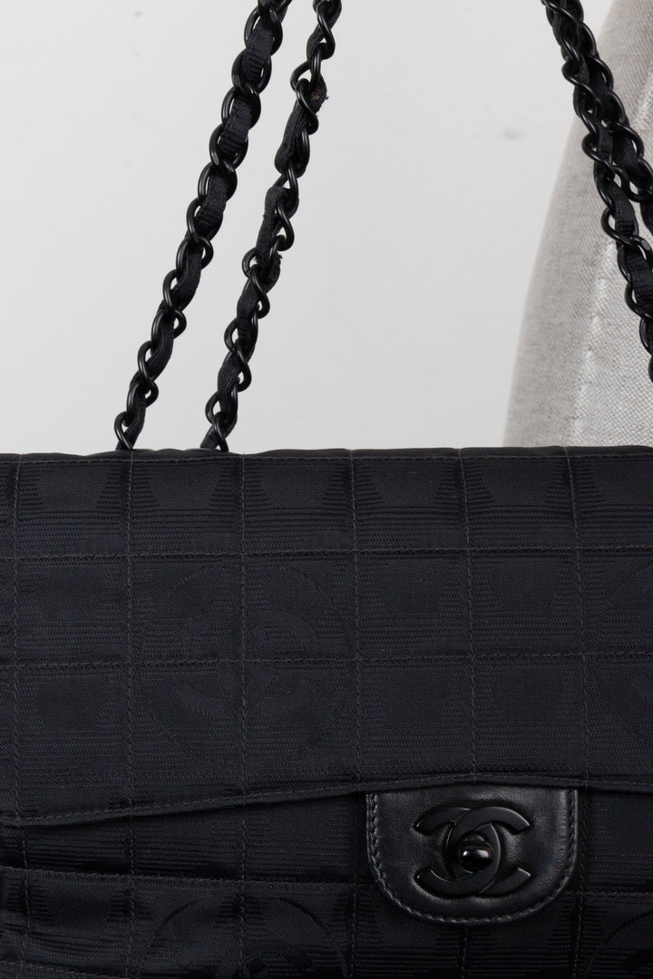 CHANEL Single Flap Bag Nylon All Black
