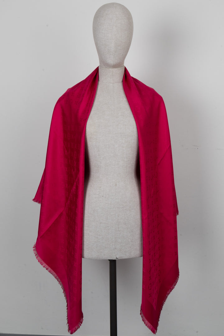 LOUIS VUITTON Fringed MNG Scarf Pink