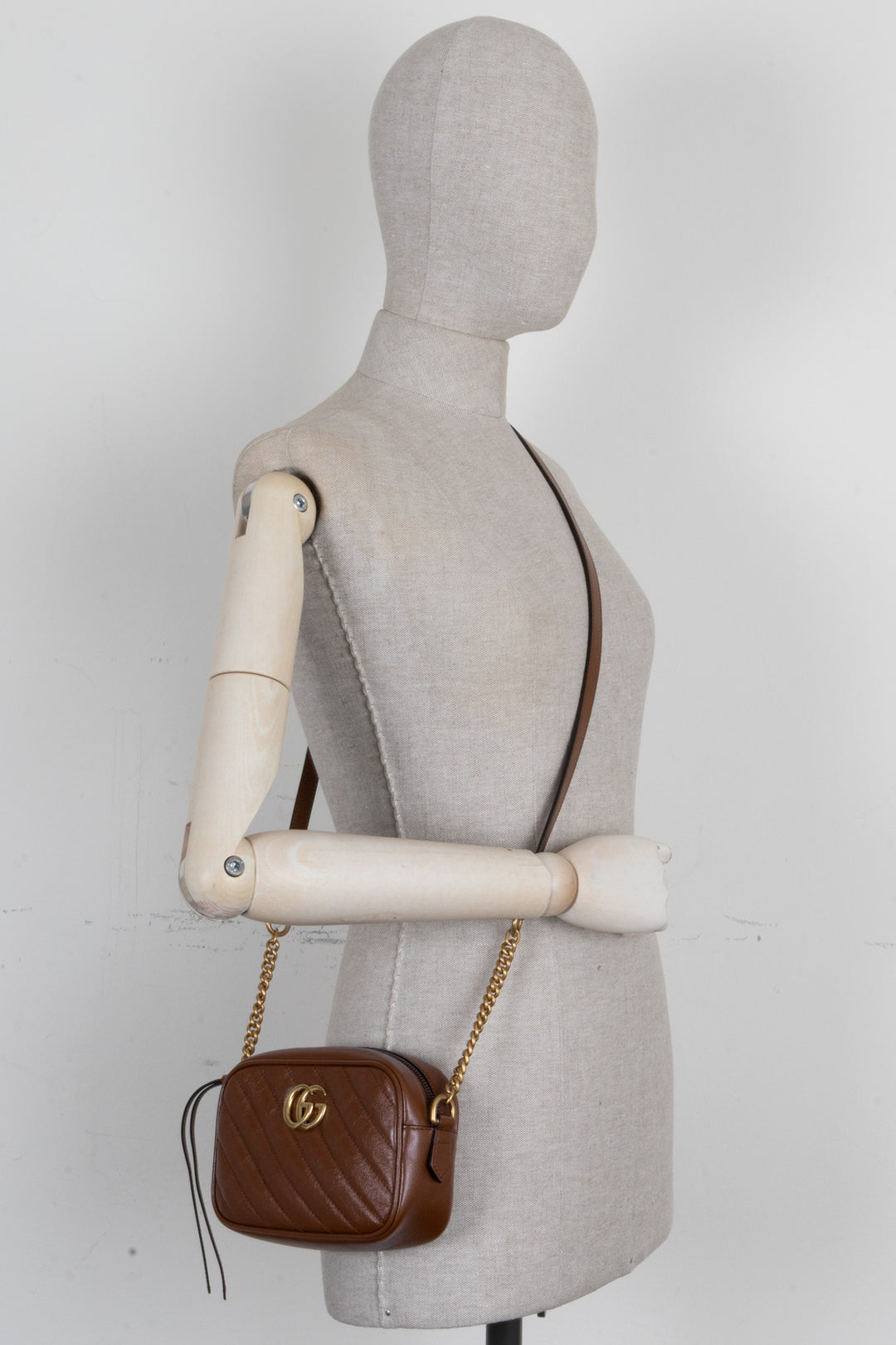 GUCCI GG Marmont Mini Camera Bag Leather Brown