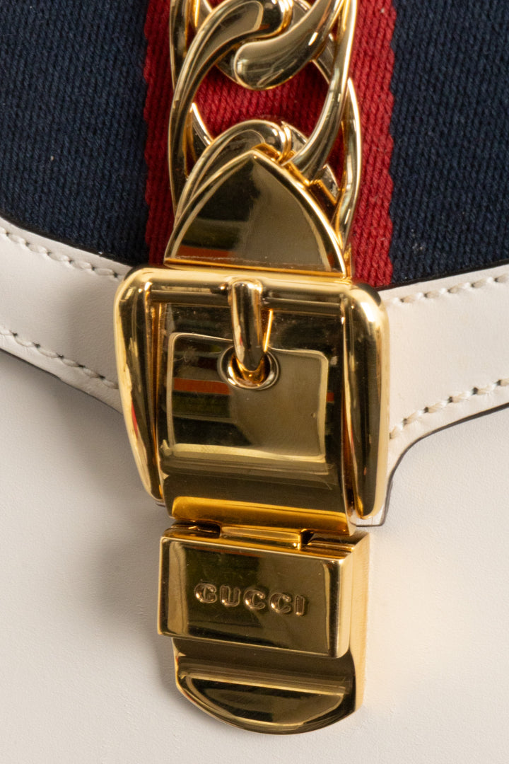 GUCCI Mini Sylvie Top Handle Bag Leather White