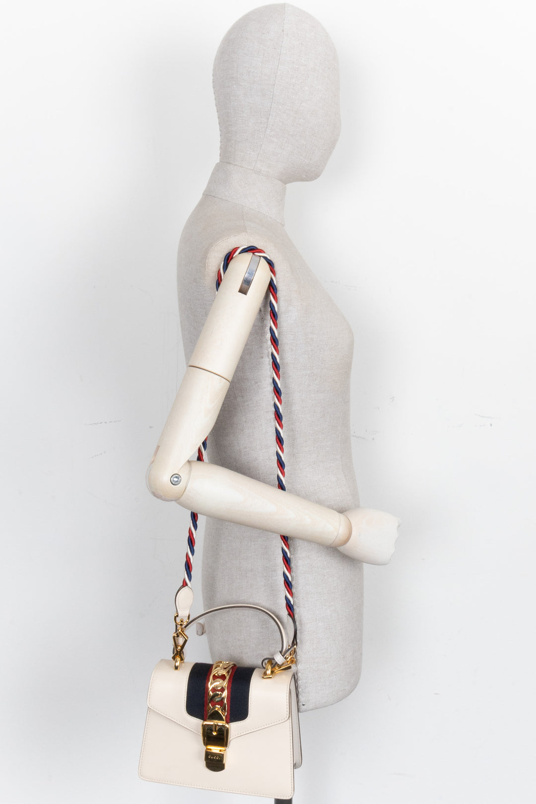 GUCCI Mini Sylvie Top Handle Bag Leather White