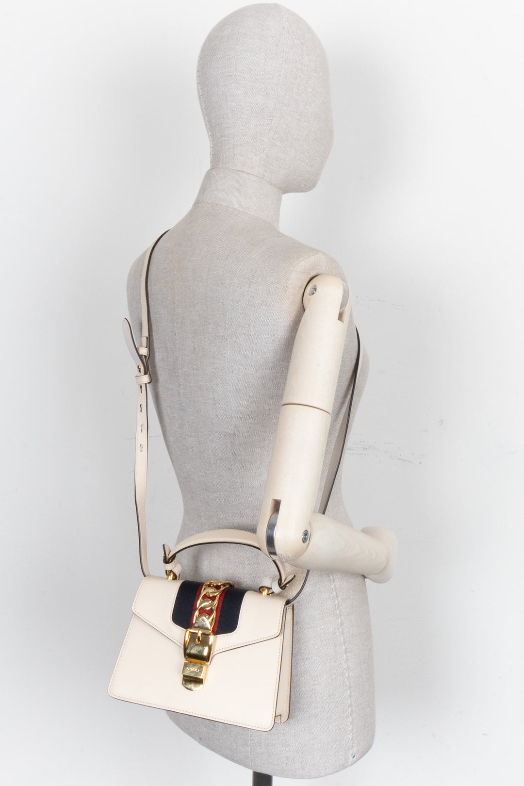GUCCI Mini Sylvie Top Handle Bag Leather White