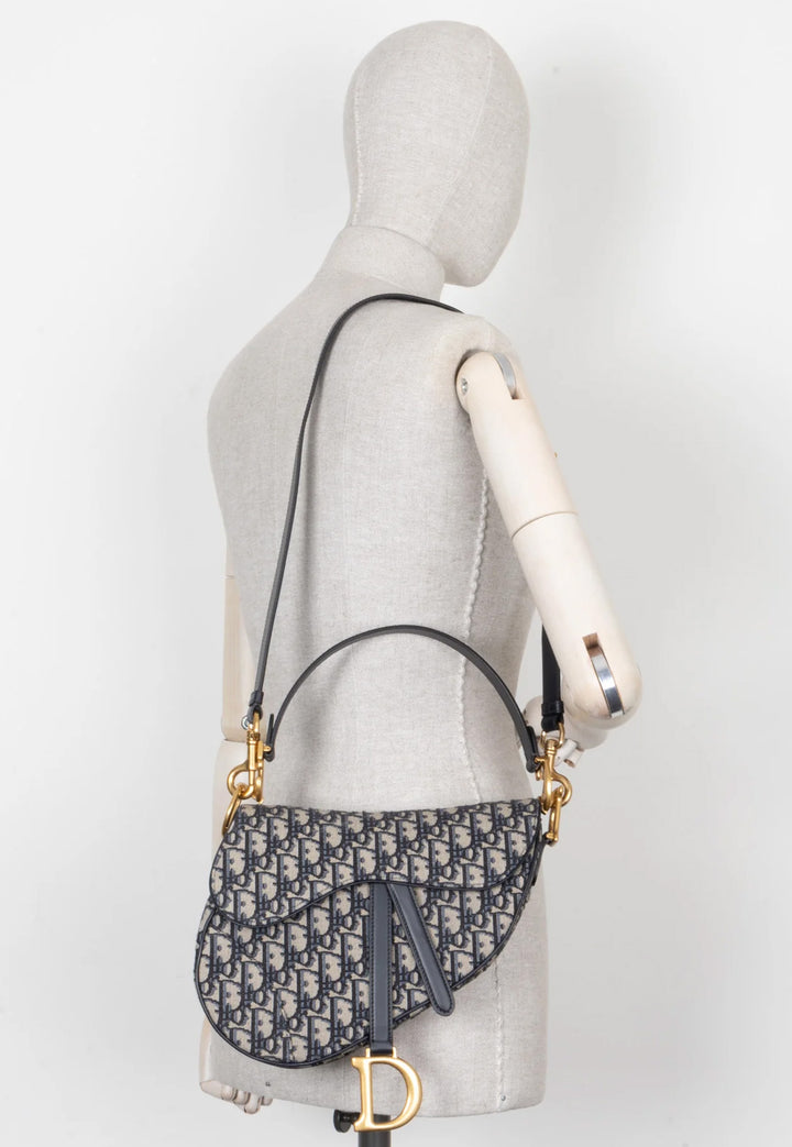 CHRISTIAN DIOR Saddle Bag toile oblique bleue