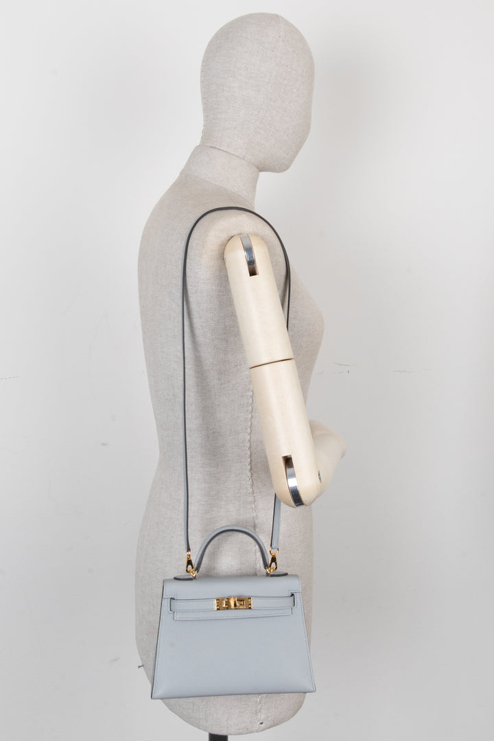 HERMÈS Mini Kelly II Epsom Blue Glacier