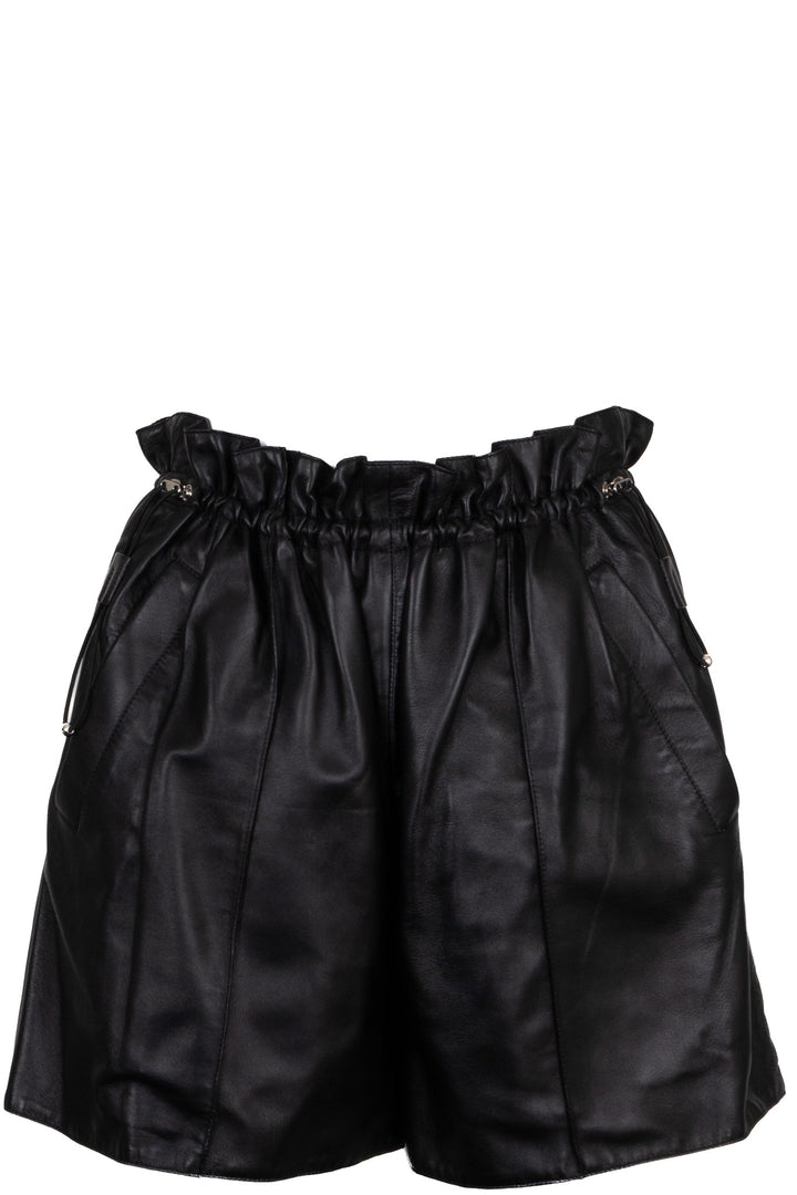 HERMÈS Short à cordon en cuir d'agneau noir