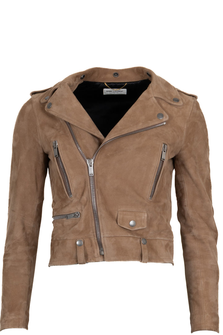 SAINT LAURENT 2017 Zip Biker Jacket Suede Brown