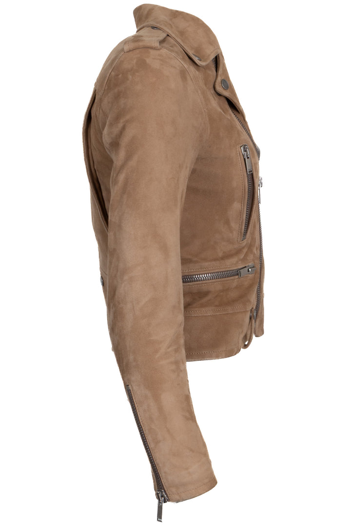 SAINT LAURENT 2017 Zip Biker Jacket Suede Brown