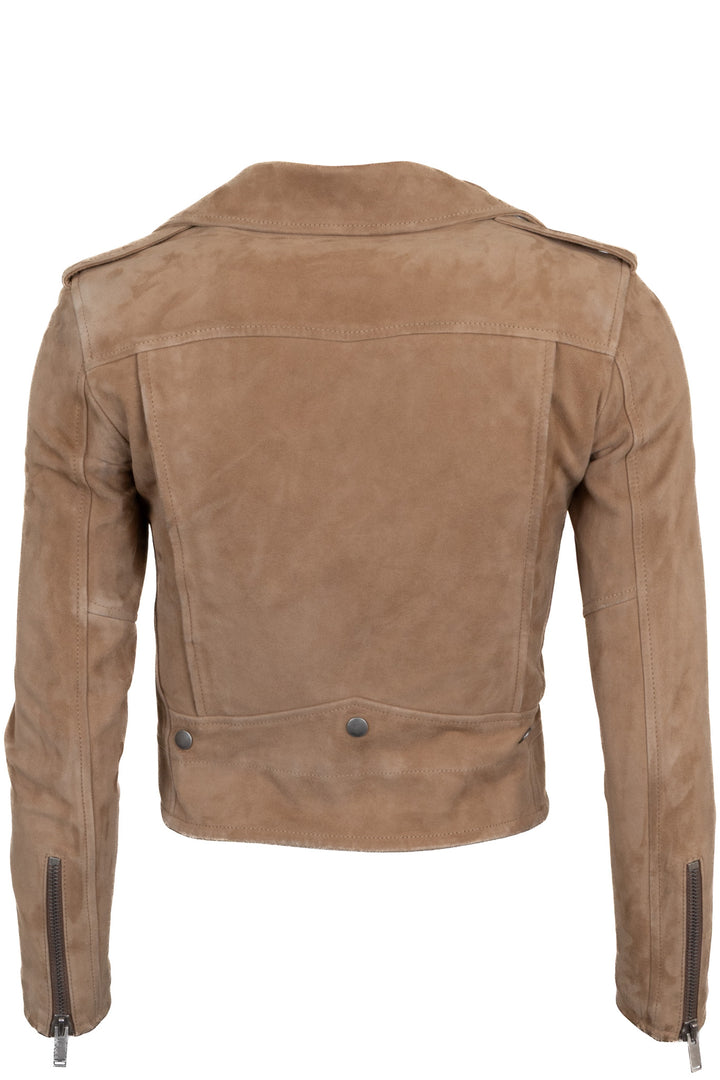 SAINT LAURENT 2017 Zip Biker Jacket Suede Brown