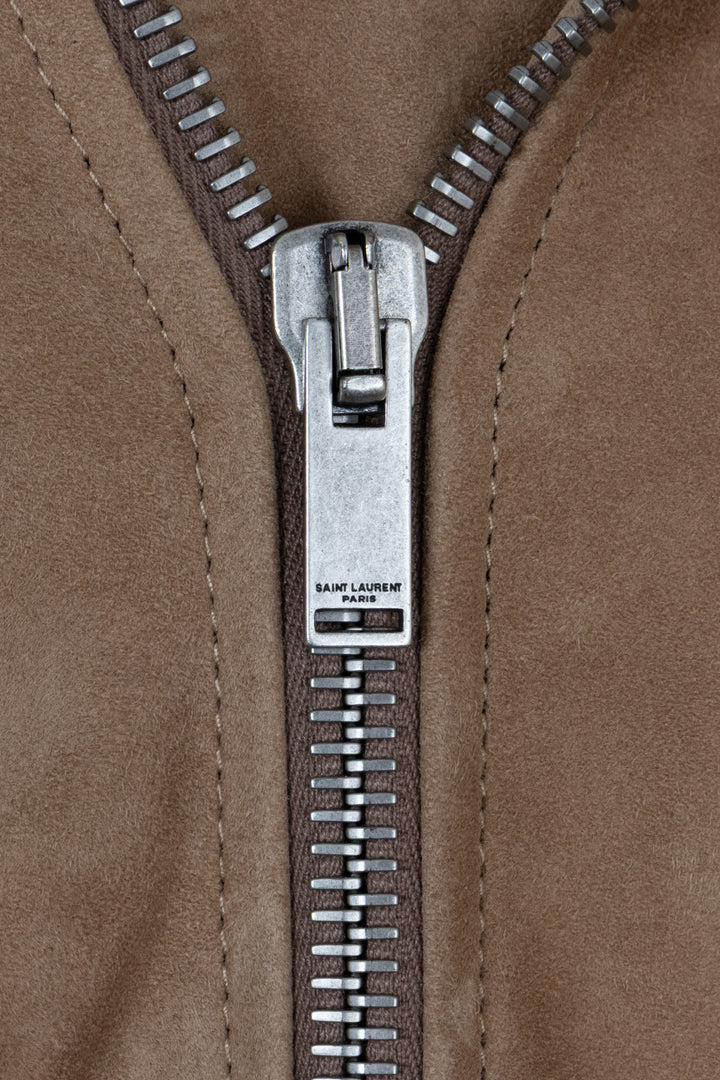SAINT LAURENT 2017 Zip Biker Jacket Suede Brown