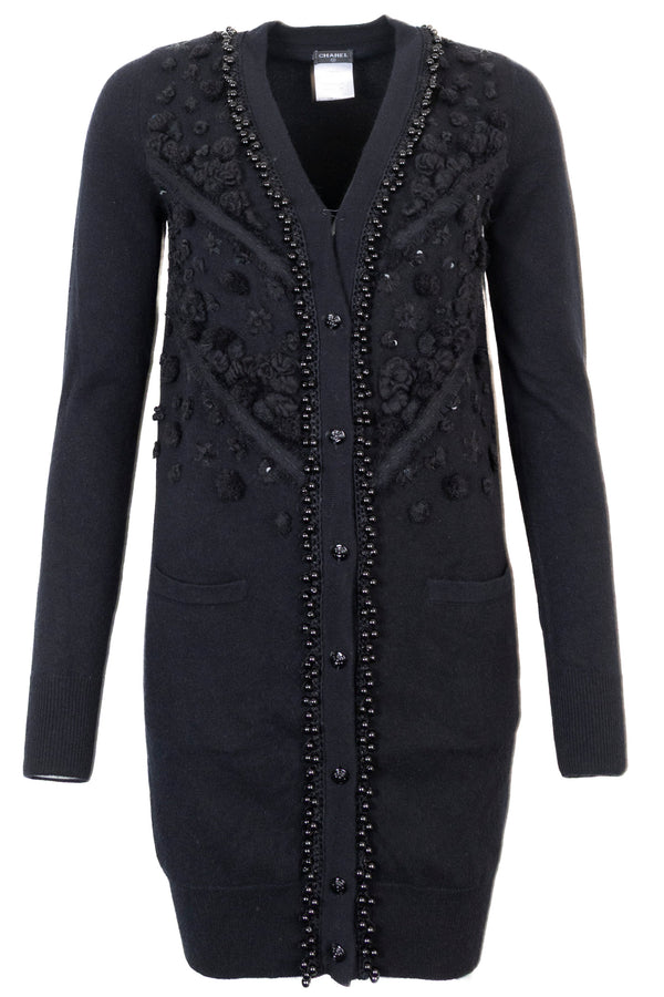 CHANEL Black Beaded Cashmere Cardigan