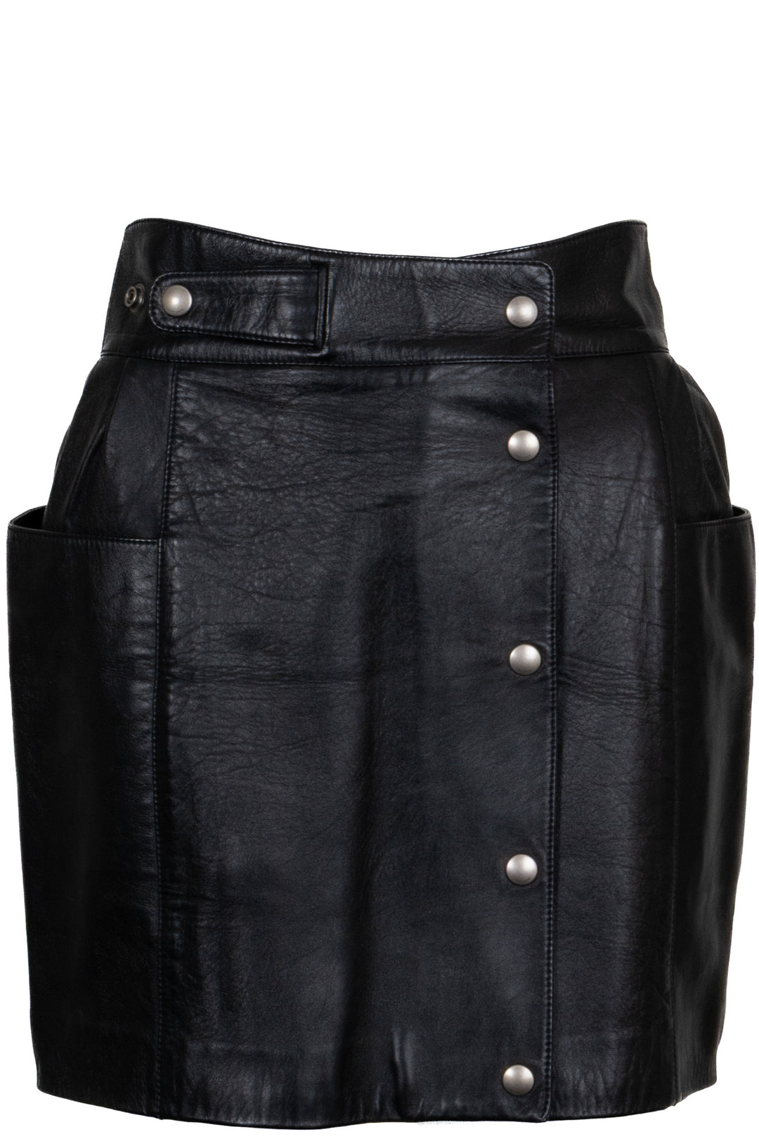 SAINT LAURENT 2021 Wrap Mini Skirt Leather Black