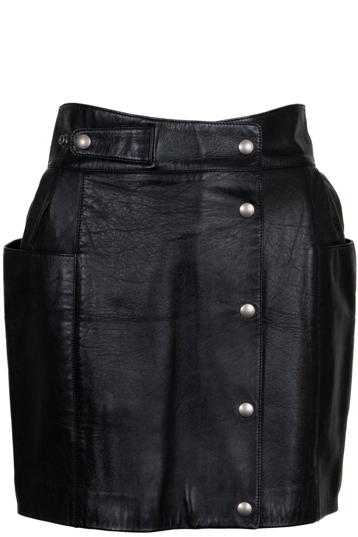 SAINT LAURENT 2021 Wrap Mini Skirt Leather Black