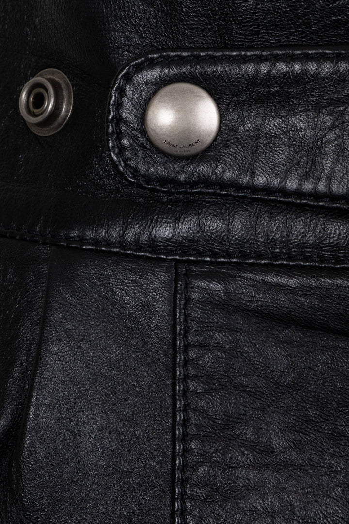 SAINT LAURENT 2021 Wrap Mini Skirt Leather Black