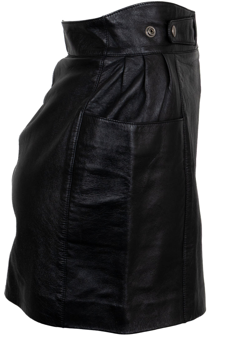 SAINT LAURENT 2021 Wrap Mini Skirt Leather Black