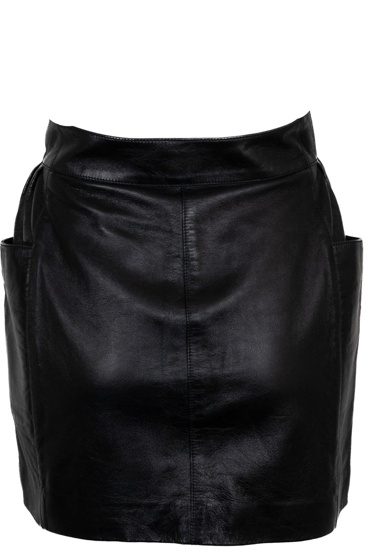SAINT LAURENT 2021 Wrap Mini Skirt Leather Black