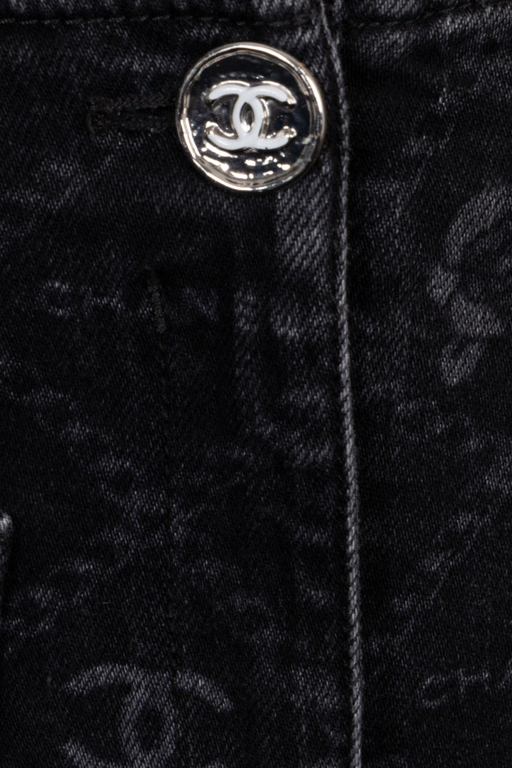 CHANEL 2023 Camellia CC Bootcut Jeans Charcoal