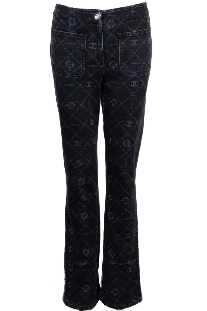 CHANEL 2023 Camellia CC Bootcut Jeans Charcoal