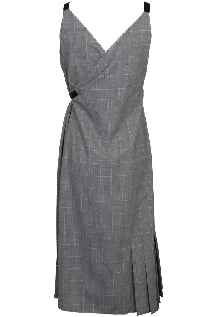 PRADA 2019 Checked Feather Wrap Dress Wool Grey