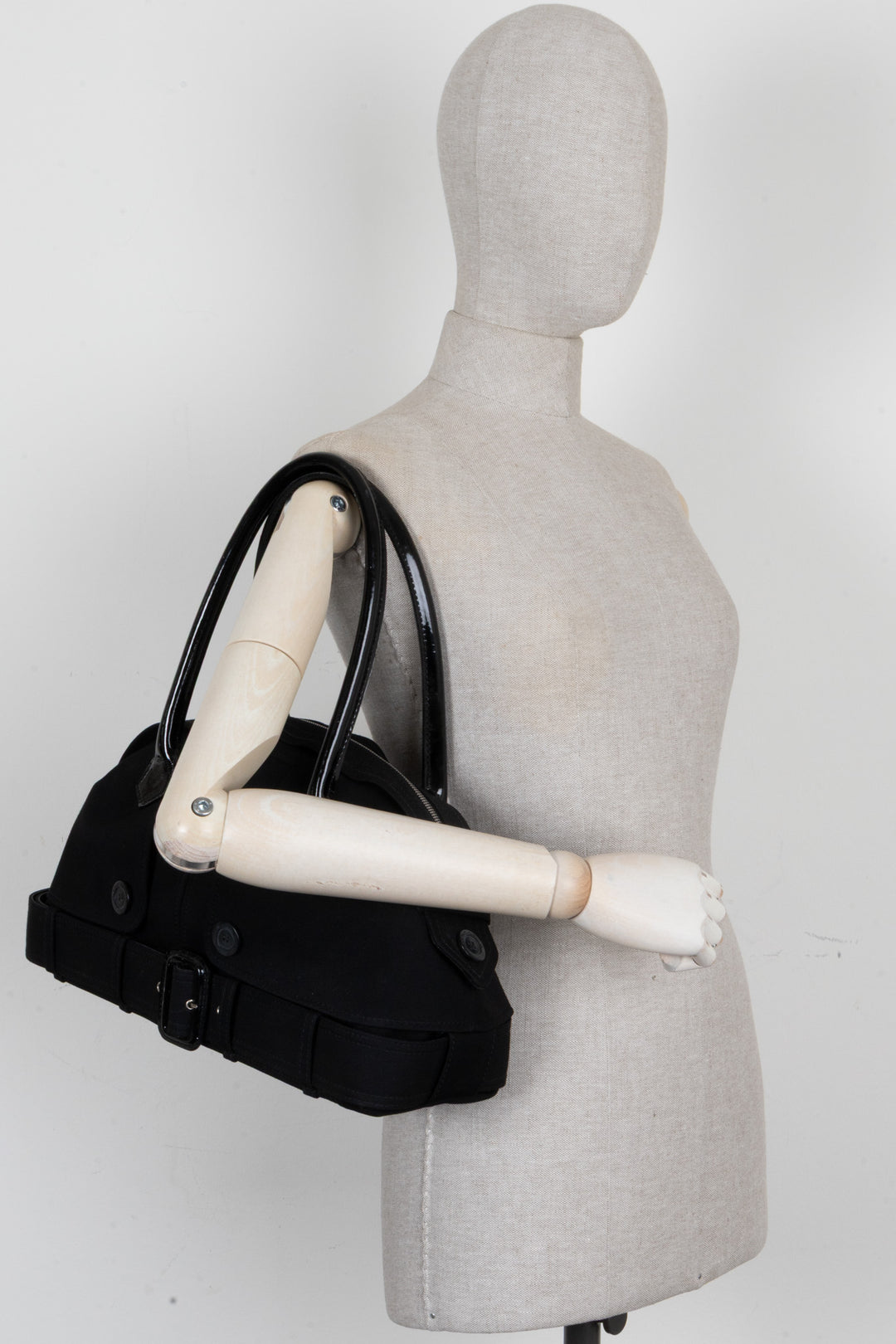 JEAN PAUL GAULTIER Vintage Trench Coat Shoulder Bag Canvas Black