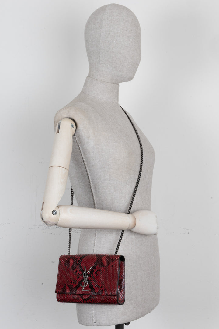 YSL Small New Kate Shoulder Bag Snake Embossed Red