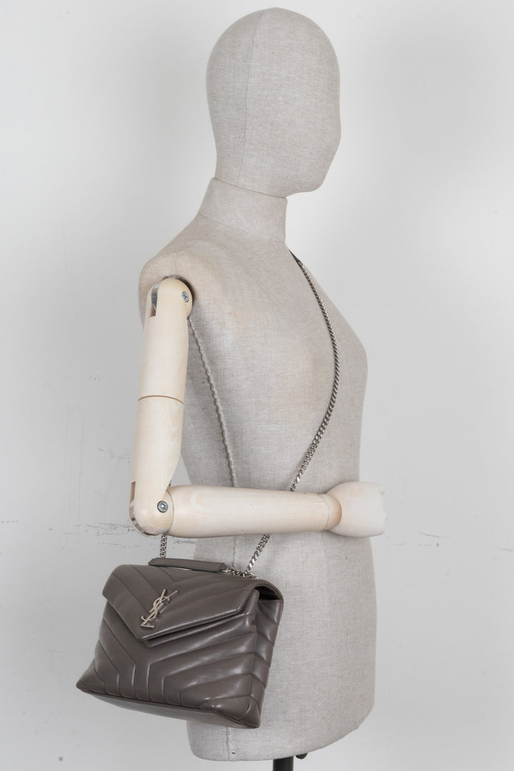 SAINT LAURENT Small Loulou Bag in Grey Leather